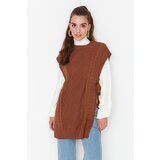 Trendyol Brown Tie Waist Knitted Knitwear Sweater Cene