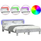  Okvir za krevet s uzglavljem i LED siva boja betona 140x190 cm | shoptok.hr