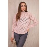 Kesi High-neckline sweater with diamond pattern powder pink | shoptok.hr