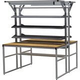 bedrunka hirth aluminijasta delovna miza s sistemsko nadgradnjo workalu®, dvostranska, 6 polic, 1 kabelski profil, 2 delovni svetilki, širina plošče 1 Cene