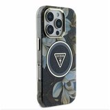 Guess IML Glitter Magnolia and Triangle Logo MagSafe Zadní Kryt pro iPhone 16 Pro Max Black Ovitek za telefon Vijolična | Shoptok.si