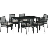  7-dijelni set za blagovanje u vrtu s jastučićima crni poli ratan | shoptok.hr
