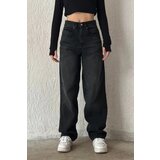 Dewberry 71755 Buckle Detail Loose Cut Wide Leg Women Jeans-BLACK | Eponuda.ba