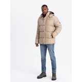 Ombre Men's puffer jacket with check lining - beige