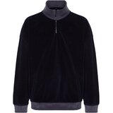 Trendyol Navy Blue Men's Oversize/Wide Fit Zipper Stand-Up Collar Color-blocking Pockets Thick Fleece/Plush Sweatshirt.