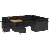 vidaXL 12-delni set vrtnih sofe z blazinami Črna poli ratan akacija, 2-sedežna vrtna sofa s shranjevanjem in blazinami Črna poli ratan, 3-delni vrtni jedilni set z blazinami Črna poli ratan akacija Cene