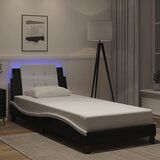 Maison Chic Posteljni okvir - Enojna postelja - Postelja za odrasle z LED lučkami črn in bel 90x200 cm umetno usnje, (21696863) | Shoptok.si