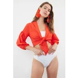 Trendyol Red Crop Woven Tie-Up Blouse