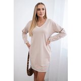 Kesi Dress with pockets and beige V-neckline | shoptok.hr