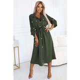 numoco basic 531-5 Midi Shirt Dress with Gold Buttons and Tie - KHAKI | shoptok.hr
