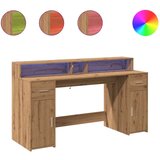 vidaXL Pisalna miza z LED lučkami artisan hrast 160x55x91 cm inž. les | Shoptok.si