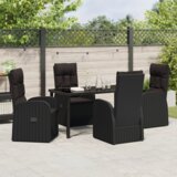 vidaXL Set za blagovanje u vrtu od 5 dijelova s jastučićima Crni Poli Ratan | shoptok.hr