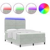 vidaXL Box Spring Postelja z Mattresom in LED Osvetlitvijo Svetlo Siva 140x200 cm Žamet | Shoptok.si