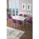 Hanah home zen - white, purple whitepurple extendable dining table & chairs set (7 pieces) | ePonuda.com