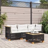  The Living Store Vrtni kavč z blazinami 3-sedežni črn poli ratan - Vrtni Kavč, (21468314) | Shoptok.si