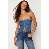 Trendyol Dark Blue Stitching Detailed Strapless Denim Bustier Cene