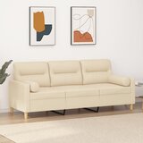 vidaXL Kavč trosed z blazinami krem 180 cm blago Cene