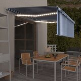 vidaXL Avtomatska tenda s senčilom LED + senzor 4x3 m modra in bela | Shoptok.si