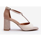 Laura Messi Leather Sandals with Heel 2759 Beige | shoptok.hr