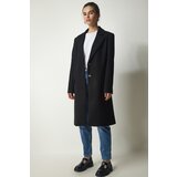  Women's Black Double Breasted Collar Buttoned Cachet Coat | Eponuda.ba