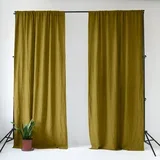 Oker rumena/zelena lanena zavesa 140x250 cm Moss Green –