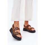 Boto Ladies Platform And Wedge Sandals With Buckles Leopard Brown Genorre | ePonuda.com