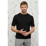 ALTINYILDIZ CLASSICS Men's Black Standard Fit Normal Cut Crew Neck 100% Cotton Short Sleeve Knitwear T-Shirt.