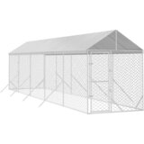 vidaXL Zunanja pasja ograda s streho srebrna 2x10x2,5m pocinkano jeklo - - Srebrna - 82.35 - 2 x 10 x 2.5 m - 2025- | Shoptok.si