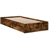 vidaXL Posteljni okvir s predali dimljen hrast 90x200 cm inž. les | Shoptok.si
