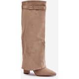 Boto Heeled Boots With Turned Shaft Beige Evyra | Shoptok.si