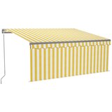 vidaXL Ročno zložljiva tenda s senčilom LED 3,5x2,5 m rumena in bela | Shoptok.si