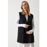 Happiness İstanbul Woman's Black Shawl Collar Double Breasted Woven Vest Cene