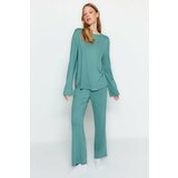 Trendyol Mint Knitted T-shirt-Pants Pajama Set Mint*003 Plain Slit Viscose Single Jersey Knitted Pajamas Set. Cene