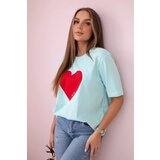 Kesi Cotton blouse with mint heart print Cene