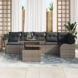 vidaXL 7-delna vrtna sedežna garnitura z blazinami Siva poly ratan | Shoptok.si