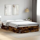 Maison Chic Posteljni okvir - Dvoposteljna postelja - Zakonska postelja s predali dimljen hrast 150x200 cm inž. les, (21697328) | Shoptok.si