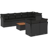 Maison Chic Seti vrtnega pohištva - Vrtna garnitura - Vrtni pohištvo set 9-delna z blazinami črn poli ratan, (21808151) | Shoptok.si