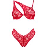 Obsessive Atenica - čipkast komplet perila z naramnicami prekrižanimi na hrbtu (rdeč) | Shoptok.si