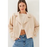 Bianco Lucci Women's Raglan Sleeve Detail Short Trench Coat 2431 | ePonuda.com