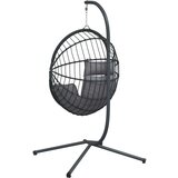  Viseči stol jajček s stojalom siv ratan in jeklo, (21814839) | Shoptok.si