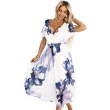 numoco basic 601-1 Airy wrap midi dress with a large floral pattern in shades of blue | Shoptok.si