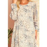 Numoco 319-2 HANNAH chiffon dress with a neckline at the back - beige and blue boho pattern | shoptok.hr