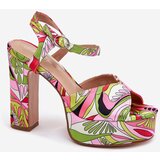 Boto Patterned Heeled Sandals And Platform Pink-Green Slaria | shoptok.hr