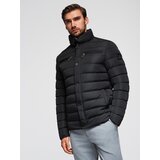 Ombre Men's lightweight jacket of combined materials with hood and decorative quilting - black | shoptok.hr