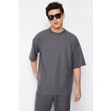 Trendyol Anthracite Men's Relaxed Fit Short Sleeve Textured T-Shirt Cene