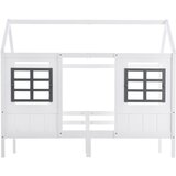 Lumor Postelja v obliki hiše iz masivnega lesa - 90x200 cm - Z lesenimi letvicami - Bela, (22155543) | Shoptok.si