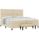 vidaXL Box Spring postelja z vzmetnico in klopjo krem 200x200 cm tkanina, (22080858) | Shoptok.si