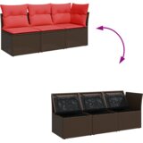  Vrtna sofa s jastucima za 3 osobe, smeđa, poliratan | shoptok.hr