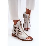 Zazoo White Leather Laced Sandals with Zip 977/L | Shoptok.si