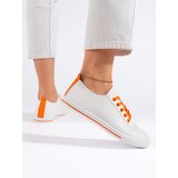 Shelvt White women's sneakers with orange laces | shoptok.hr